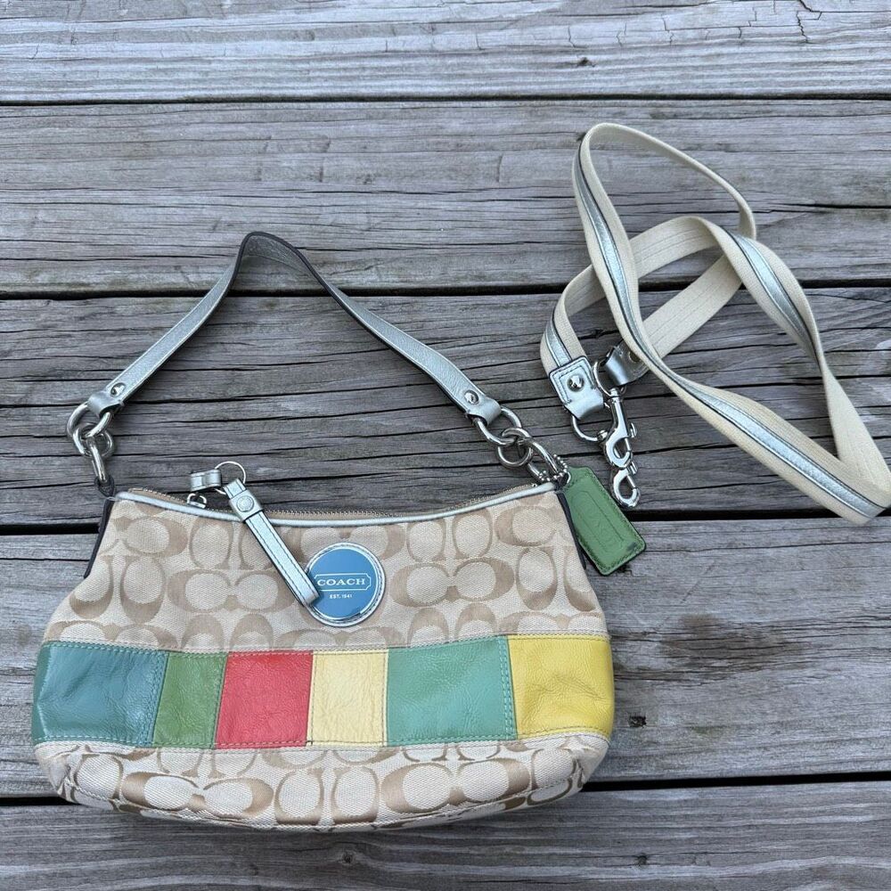 Coach F17425 Signature Rainbow Stripe Convertible Shoulder Crossbody Bag